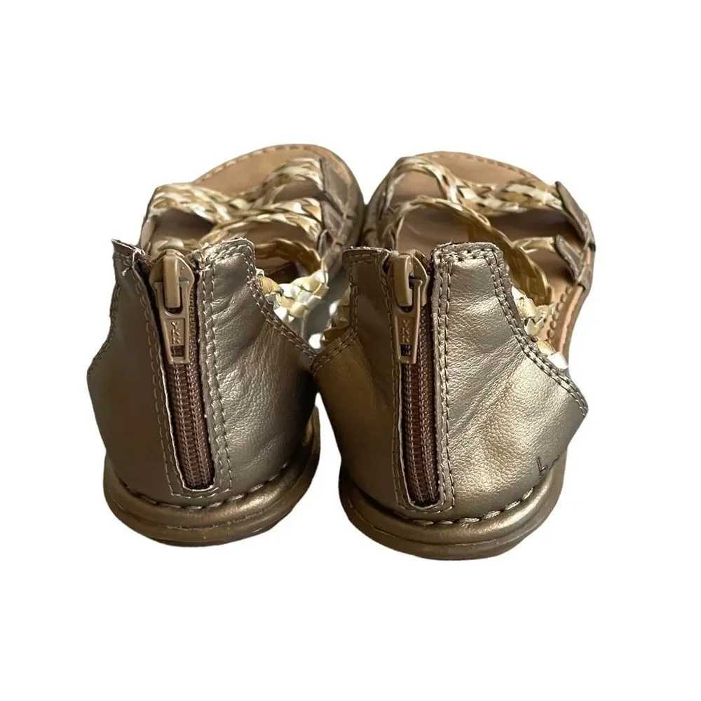B.O.C BORN CONCEPT Metallic Gold Silver Woven Leather Flat Sandals 7